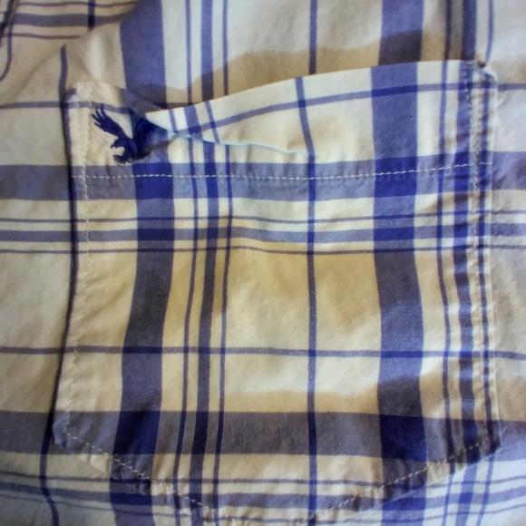 american Eagle Men's Blue Plaid Shirt Athletic Fit Size L Office Business Work - Picture 7 of 9